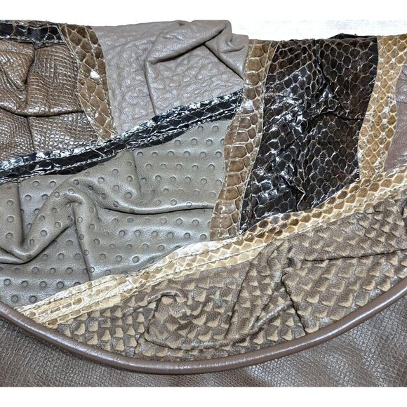 Vintage 80s Eleganza by JJ Purse Envelope Handbag Genuine Leather Brown Snakeski - Picture 3 of 10